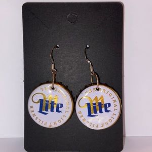 Miller Light bottle top dangle earrings